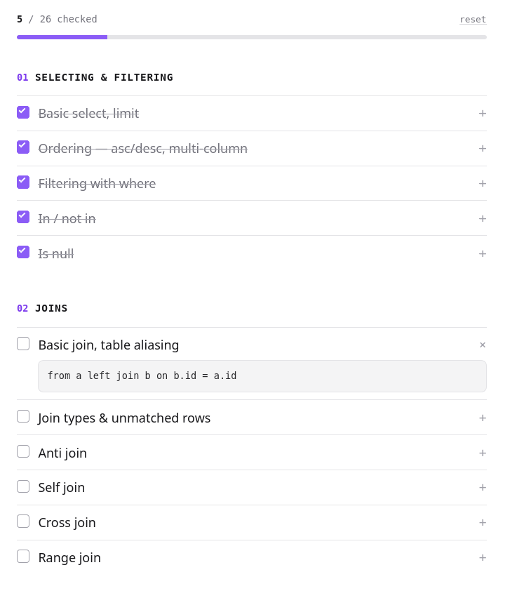The SQL Checklist preview